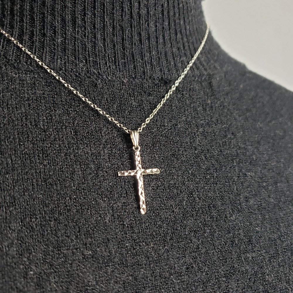 Diamond Cut Cross Pendant Sterling Silver Necklace